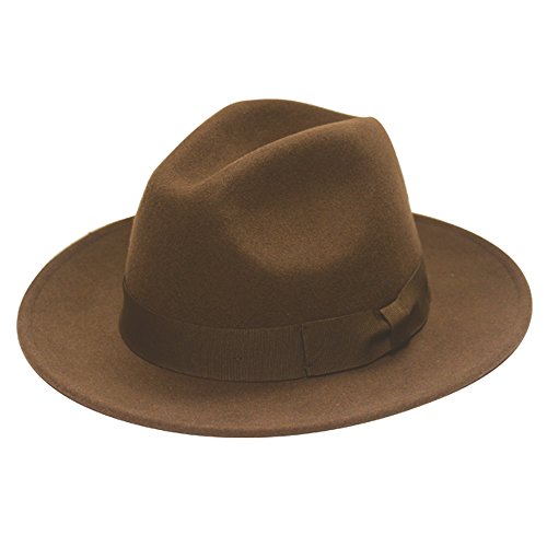 City Hunter Pmw91 Wide Brim Wool Felt Fedora Hat 3 Colors (Large