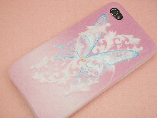 【iPhone4用 携帯ケース（TPU特殊印刷カバー）】UV053 蝶ピンク