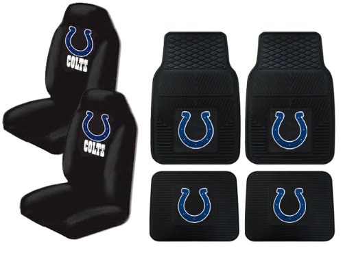 A Set of 4 NFL Universal Fit Front All-Weather Floor Mats and A Set of 2 Universal Fit Seat Covers - Indianapolis Colts
