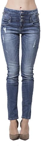 Eunina Women's High Waist Multi 3-Button Wash Stretch Denim Skinny Jean