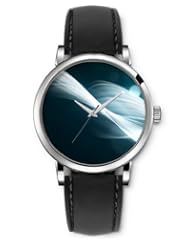 SPRAWL Aanalog Fashion Series Silver Ladies Watches of Genuine Black Leather Strap,Unique Wrist Watch for Women Girls Designed with White wave on dark background