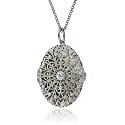 Platinum Overlay Sterling Silver Cubic Zirconia Oval Locket, 21.75"