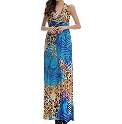 V-neck Halter Sleeveless Backless Cotton/Silk Bandage Dress/Maxi Dress 