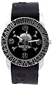 Skull Bones Black Round Voodoo Symbol Bezzle Black Dial Punk Gothic Cemetary Voodoo Skater Black Print Leather Band Wrist Watch
