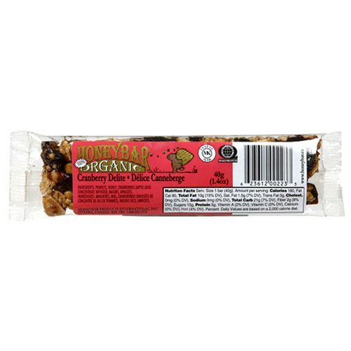 HoneyBar, 100% Organic, Cranberry Delite, 1.4-Ounce Bars (Pack of 12) by HoneyBar