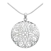 Sterling Silver Filigree Circle Pendant, 18"