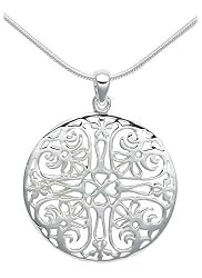 Sterling Silver Filigree Circle Pendant, 18"