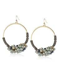 Kenneth Cole New York "Woven" Faceted Bead Cluster and Chain Wrapped Hoop Earrings