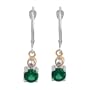 10k Two-Tone 5mm Round Lab Emerald Bezel Drop Earrings