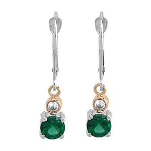 Buy 10k Two-Tone 5mm Round Lab Emerald Bezel Drop Earrings by Amazon.com Collection