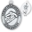 Sterling Silver Saint Christopher Mens-Boys Snowboarding Medal and 24-inch Chain