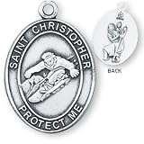 Sterling Silver Saint Christopher Mens-Boys Snowboarding Medal and 24-inch Chain