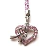 Cell Phone Mobile Camera Charm Strap Beautiful Pink Diamond Heart with Ribbon