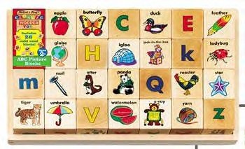 Childrens Toyshop  Toys : 26-piece Wooden ABC Picture Blocks in a Wooden Storage Tray