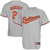 MLB Youth Baltimore Orioles Nick Markakis Road Gray Short Sleeve 6 Button Synthetic Replica Baseball Jersey Spring 2011  (Road Gray, Small)