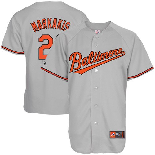 MLB Youth Baltimore Orioles Nick Markakis Road Gray Short Sleeve 6 Button Synthetic Replica Baseball Jersey Spring 2011  (Road Gray, Small)