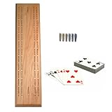 Solid Oak Wood 2 Track Competition Cribbage Board with Quality Solid Brass Cribbage Pegs with a Tapered Body Design and an Easy Grip Top (3 Gold / 3 Silver) and a Deck of Playing Cards
