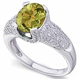 0.25 Ct.T.W. Round Brilliant Cut Diamonds, Oval Shape Peridot, 14Kt. White Gold. Peridot and Diamond Fancy Ring