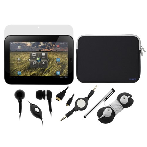 BIRUGEAR Black Neoprene Zipper Pouch Case + LCD Screen Protector + Gold Plated HDMI to Micro HDMI Cable + 3.5mm Retractable Cable + Universal Stylus + Microphone Headset for Lenovo IdeaPad K1 with "Headset Wrap"