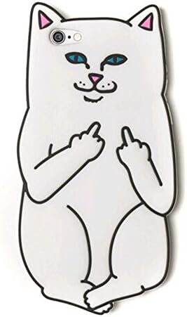 Iphone 6 Plus-5.5 Inch Case, Feymer™ 3D Cartoon Middle Finger Pocket Base White Kitty Cat Case For Iphone 6 Plus-5.5 Inch Soft Silicon Phone Cases (White)