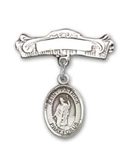 Sterling Silver Baby Badge with St. Patrick Charm and Arched Polished Badge Pin