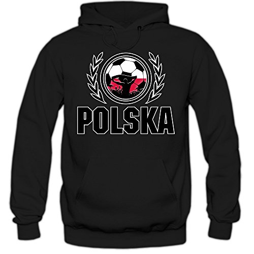 Polen EM 2016 #2 Hoody | Fußball | Bialo-Czerwoni | Herren | Trikot | Nationalmannschaft, Farbe:Schwarz (Black F421);Größe:XXL