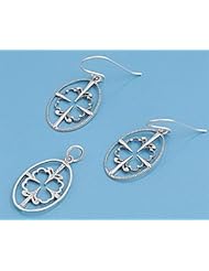 Sterling Silver Fancy Spade Rectangular Earring Pendant Set