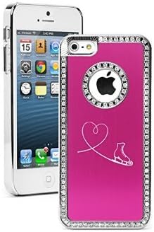 Apple iPhone 5c Rhinestone Crystal Bling Hard Case Cover Heart Love Ice Skating (Hot Pink)