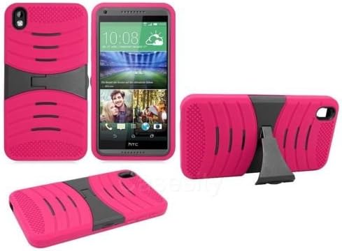 HOT PINK EXO STRETCH HEAVY DUTY DUAL LAYER CASE W/ KICKSTAND FOR HTC DESIRE 816 [In Casesity Retail Packaging]