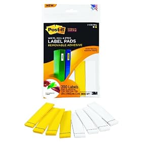 Post-it Super Sticky Removable Label Pads, .625 x 2-.25 Inches, White, Yellow, 8 Pads, 200 Labels per Pack (2900-WY)