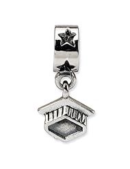 .925 Sterling Silver Graduation Cap Dangle Bead