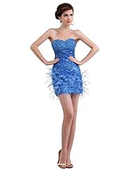 Sweetheart Feathers Beaded Polyester/Viscose Sheath Cocktail Short  Dress