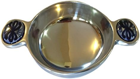 Salsa/Dip Bowl with Serving Tray Made out of polished aluminum with a silver finish with white and Talavera accent handles
