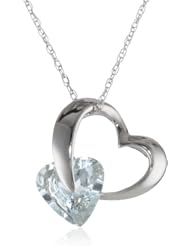 10k White Gold Heart Gemstone Pendant Necklace, 18"