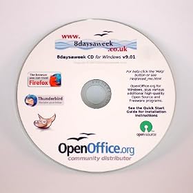 8daysaweek CD - OpenOffice.org, Firefox, Thunderbird, plus music and imaging software, utilities + over 50 other Open Source & Freeware programs