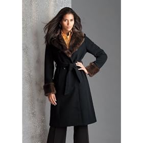 Jessica London Plus Size Wool Fur-Trim Coat