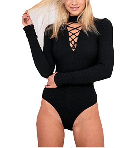 OLUOLIN Women's One-Piece Sexy Lace up Shirt Tops Body Suits Leotard
