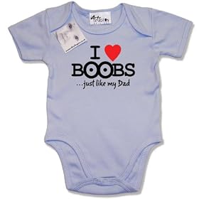 Dirty Fingers - I Love Boobs...just like my Dad - Baby & Toddler Short Sleeve Bodysuit, 0-3 months, Blue
