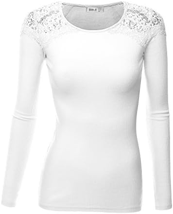 SJSP Women Women Casual Short Sleeve Shoulder Casual V-Neck WHITE Slim Fit Top,Large,L