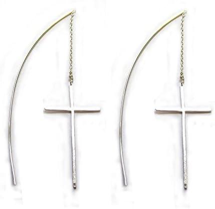 Sterling silver cross threader earrings. Length: 2 - 3 inch.