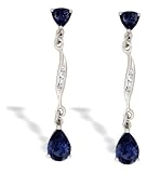 14K White Gold Genuine Pear Sapphire and Diamond Dangle Drop Earrings