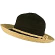 Raffia Straw Contrast Sun Beach Packable Hat Floppy Curled Upturn Brim Black