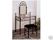 Black Metal Bedroom Vanity with Glass Table & Bench Set