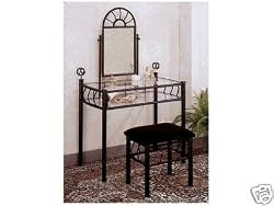 Black Metal Bedroom Vanity with Glass Table & Bench Set