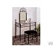 Black Metal Bedroom Vanity with Glass Table & Bench Set