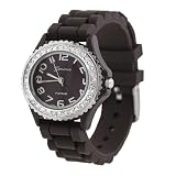 Geneva Platinum CZ Accented Silicone Watch, Small Face