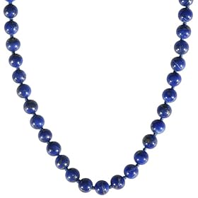 14k Yellow Gold 8mm Lapis Bead Necklace, 17" by 