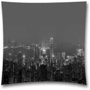 Penny G NCAA Pittsburgh Panthers Square Pillow Case, Skyline Hongkong Dark City Night Live Throw Pillowcase for Bed, Couch and Car 18x18 Inch (45x45 Cm)-Black Friday