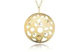 14K Yellow Gold Matte and Satin Finished Hand-Crafted Designer Pendant, Enhanced with Bezel Set Diamonds, Sliding on a 17 Open Link Hammered Chain.