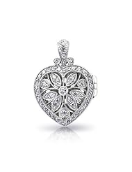 Valentines Day Gifts Bling Jewelry Heart Locket Flower CZ 925 Silver Pendant
